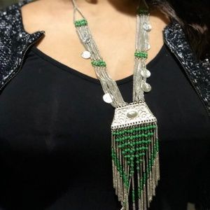 green bead silver women's stylish necklace